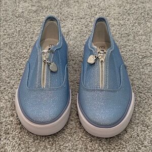 Sparkly Blue Kids Shoes with Zipper Closure Size 1, Girl’s Fashion Sneakers